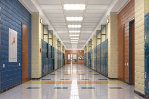 School corridor with lockers.